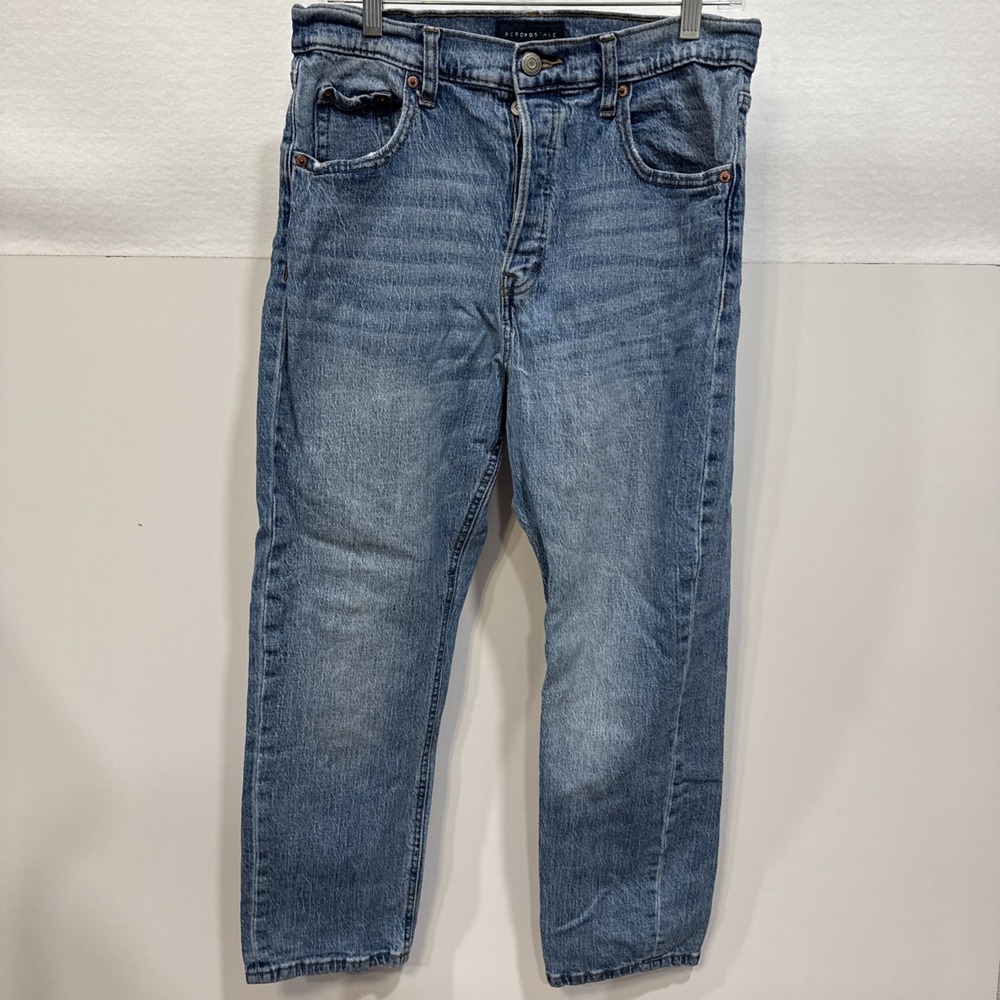 Aeropostale Jeans Womens 12 Blue Button Fly 90 Super High Rise Straight Med Wash